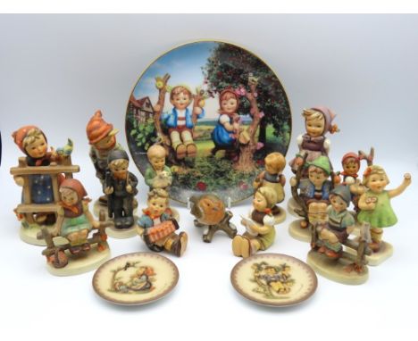 A quantity of Goebel figurines including a robin, two pin dishes & a plate, one with small repair & one with chip to head, se