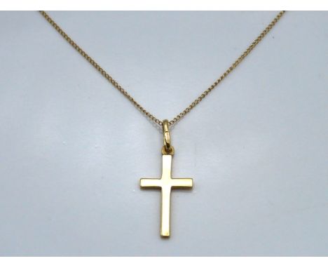A 9ct gold 400mm long chain with cross pendant, 25mm drop, 1.1g 