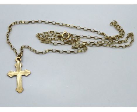 A 9ct gold 420mm chain with 23mm drop cross, 1g
