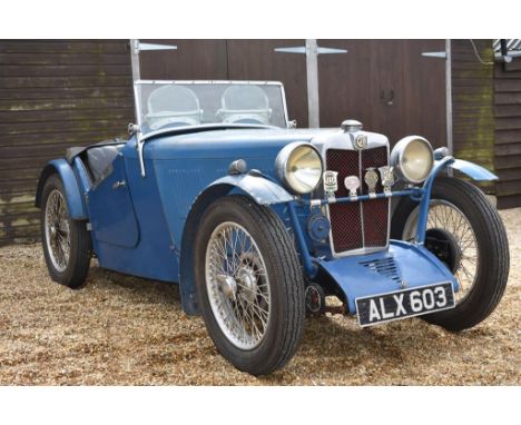 A 1933 MG J2 Midget, registration number ALX 603, chassis number J23658, engine number 2585AJ, blue.  Following on from the s