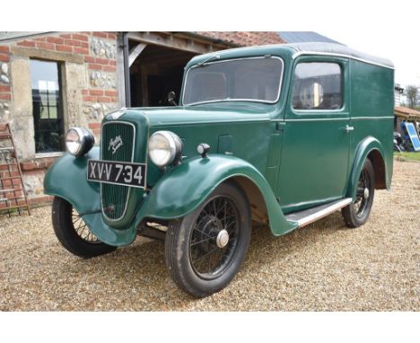 A 1938 Austin Seven Ruby van, registration number XVV 734, chassis number 282141, green. This light commercial has formed par