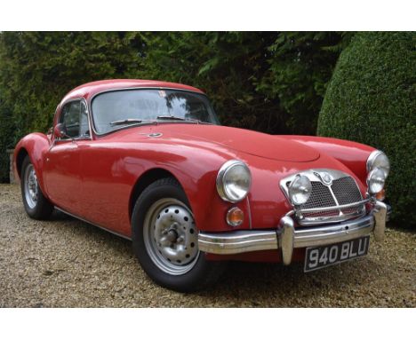 A 1961 MG A 1600 Mk 1 coupé, registration number 940 BLU, chassis number GHD 98554, engine number 16GAUH30425, Chariot red. T