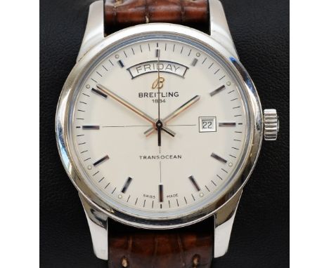 Breitling Transocean, a stainless steel day/date automatic gentleman's wristwatch, model number A45310, serial number 1615836