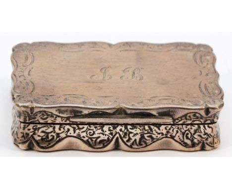 A Victorian silver snuff box, by Thomas Millward &amp; Co., Birmingham 1883, of rectangular form with initialled hinged lid, 