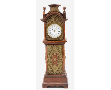 W. Thornhill &amp; Co., an Edwardian oak and brass miniature longcase clock, white enamel dial with Roman numerals, Thornhill