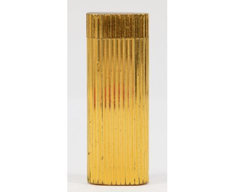 Cartier, Paris, a gold plated oval rollagas ribbed lighter, signed, numbered E 19100, non Cartier pouch