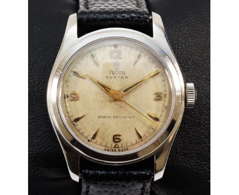Tudor Oyster Royal stainless steel manual wind mid size wristwatch, ref 7803, c. 1950/54, signed off white dial, applied Arab