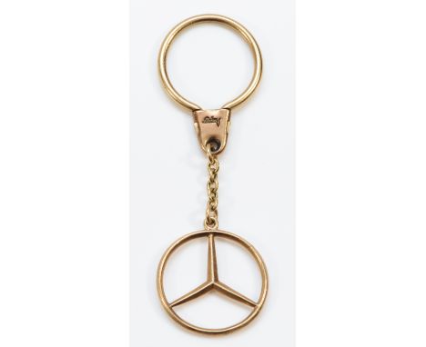 Asprey, a 9ct gold Mercedes Benz key ring, by PP ltd, Birmingham, no date letter, length 88mm, 10.8gm