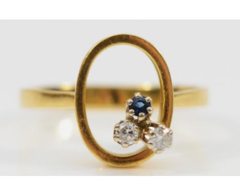 An 18ct gold sapphire and old cut brilliant diamond dress ring, O 1/2, 3.3g