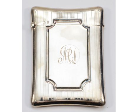 An Edwardian silver visiting card case, Birmingham 1909, with engine turned decoration, 9 x 6.5cm, 51gm.