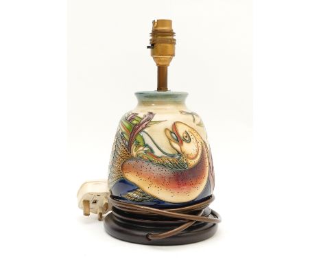 A Moorcroft table lamp, in the pattern, 'Trout', designed by Philip Gibson, c.1998, H-26cm. Condition: First Quality; No mark