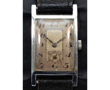 An Art Deco Rolex Unicorn chrome plated gentleman's tank manual wind wristwatch, c. 1930, original rectangular dial with blac