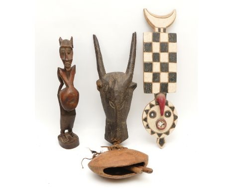 Ethnographica &amp; Tribal Art: A group  tribal artefacts, to include an African plank mask, Bobo Bwa, Burkina Faso, the geom