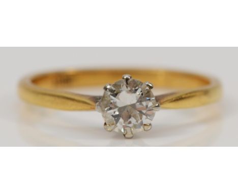 An 18ct gold and old cut brilliant diamond single stone ring, approximately 0.50cts, estimate G/H, VS1/2, N, 2.4gm