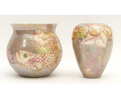 Two Lise B Moorcroft vases, in the pattern 'Shells', dated 1994, featuring ocean themed motifs and finished with an opalescen