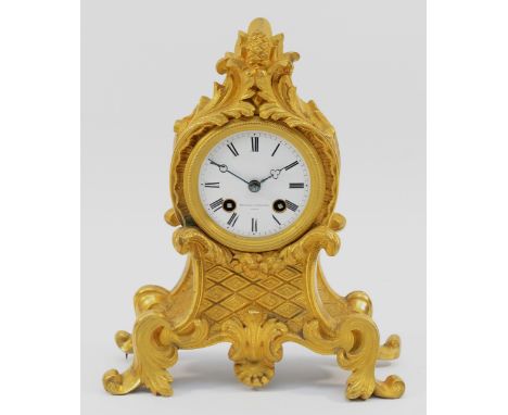 Vieyres & Repingon, Paris, a 19th century French gilt ormolu mantel clock, white enamel dial signed, scroll and leaf case, th