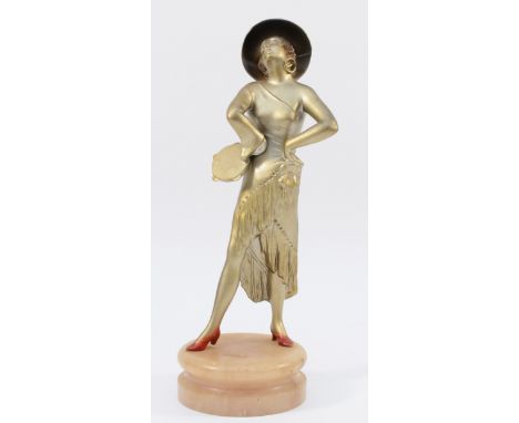 After Lorenzl, a cold painted bronze statue featuring a female tambourine player, H-27cm, including the base.