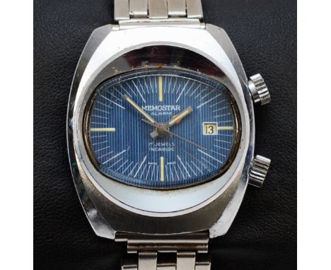 Memostar Alarm, a stainless steel manual wind date gentleman's wristwatch, later bracelet, original box, 35 x 40mm, Working o