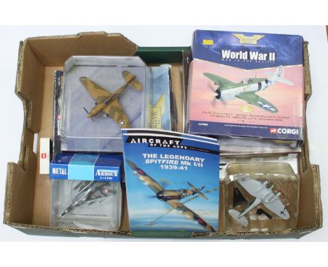 A collection of 8 assorted die-cast model planes, seven fully boxed, including a Corgi P-40F Warhawk and a Corgi P-47D Thunde