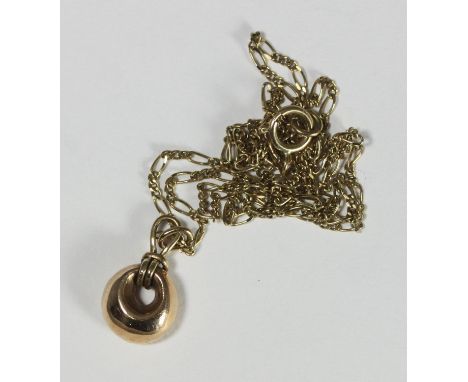 A 9ct gold fine Figaro link chain with 9ct gold loop pendant, gross weight approximately 4.1g 