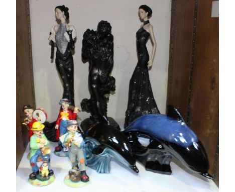SECTION 28.  Two large ceramic figures of ladies in evening wear, together with a bronzed figure of a couple embracing, two l
