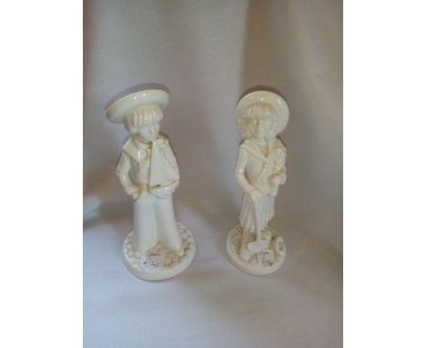 Two white Spode figures of children by Pauline Shore, 'Edward' and 'Gardener' 