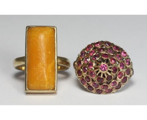 A 14ct gold ring, the top set with cascading ruby coloured stones, gross weight approximately 6.4g together with a 9ct gold r