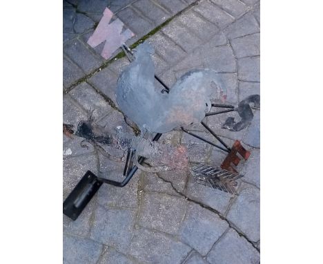 An early 20th century black painted, wrought iron weather vane, with cockerel finial