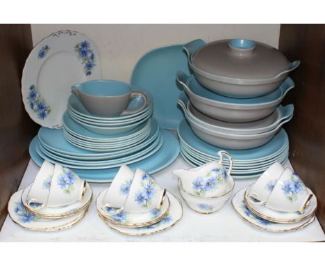 SECTION 7.  Poole pottery dinnerwares in two tone blue/white and blue/grey designs comprising 29 pieces, together with a Colc