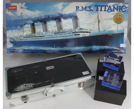 An Acedemy static Model RMS Titanic, 1/400th Scale, boxed, together with Whiplash 3-CH Infrared Helicopter and two 'Crystal G