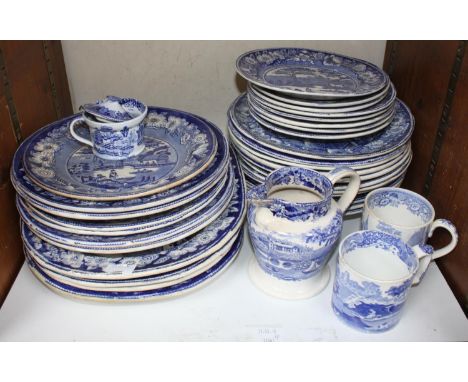 SECTION 30.  A quantity of blue and white ceramics with scenes of men fishing including serving plates, dinner plates, side p