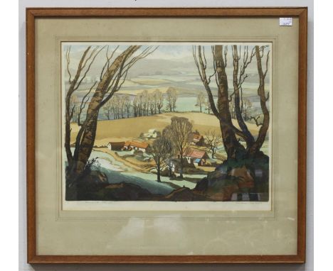 Cavendish &amp; Concord Morton. Landscape, possibly IOW, colour lithograph, signed in pencil by both artists, 40x52cm, framed