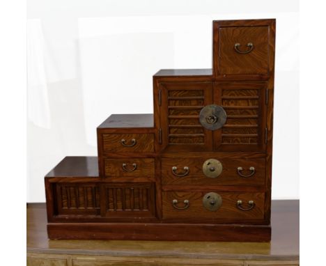 Chinese style step shaped chest 92cm wide x 88cm tall x 35cm deep