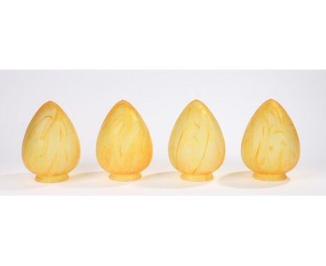 Set of four satin glass hanging light shades, with mottled amber bodies, 18.5cm high (4)