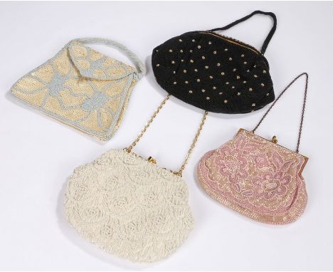 A vintage black &amp; gold 'Saks of Fifth Avenue Paris' beaded bag with a satin lining &amp; beaded clasp' a cream beaded eve