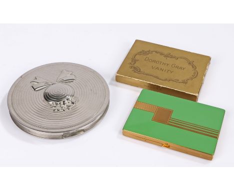 Rare Dorothy Gray 'Picture Hat' compact from 1940s and Dorothy Gray Deco compact in original box (2).