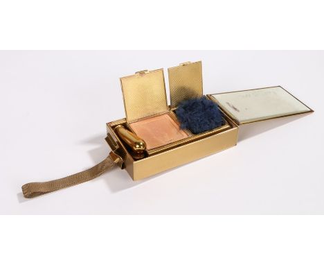Park Lane LSM compact/cigarette case, the gilt engine turned exterior with blank rectangular cartouche, opening to reveal an 