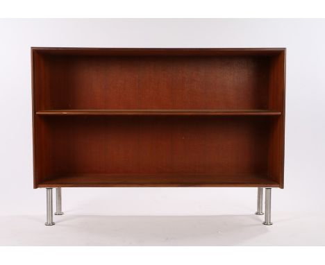 Mid 20th Century teak veneered open bookcase, with one shelf, on chrome legs, 101.5cm wide