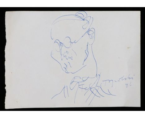 Feliks Topolski (1907-1989) Portrait of a man,  signed pen and ink, the portrait is of the vendor's husband, 17.5cm x 12.5cm