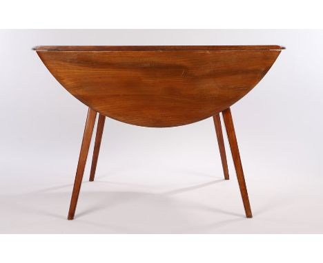 Ercol elm drop leaf dining table, with D shaped leaves, on out splayed tapering chamfered legs, 112cm wide