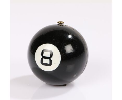 Rare 'Henriette' USA black '8 ball' enamelled novelty compact in the shape of a billiard ball from 1930s/40s (1).