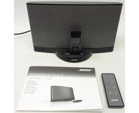 Bose SoundDock Series II black music system with remote control and manual and a sixteen gigabyte black Apple iPod fourth gen