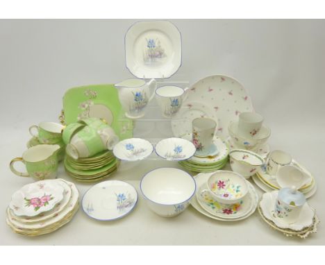 Brain & Co Foley China 21-piece tea service, seven pieces of Shelley 'Blue Iris' pattern teaware and a quantity of other Shel