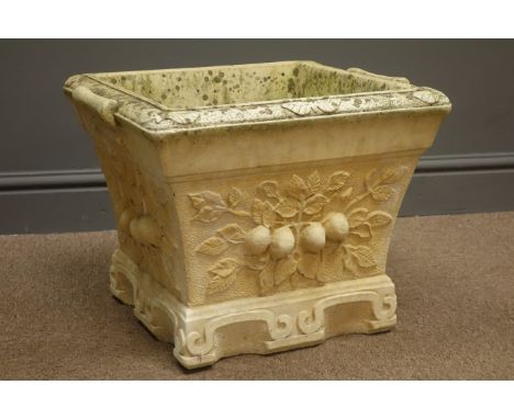 Composite stone square tapering stone planter, floral mouldings, 44cm x 44cm, H36cm  Condition Report Click here for further 