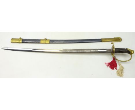 Replica US Civil War Confederate cavalry sword with 85cm steel blade in brass mounted scabbard Condition Report Click here fo