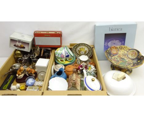 Caithness 'Cauldron' glass paperweight, Swarovski figures of animals and other glass figures, silver handled desert knife, 'S