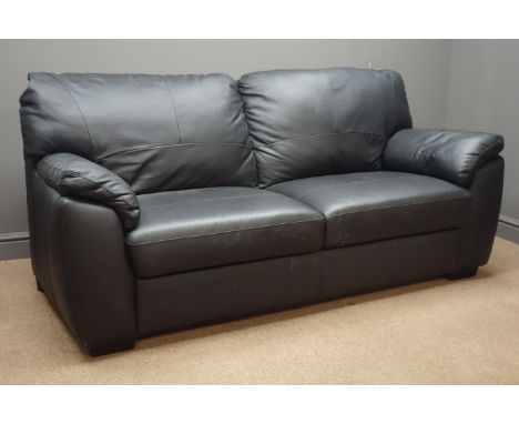 Two seat sofa upholstered in black leather, W182cm Condition Report Click here for further images, condition, auction times &