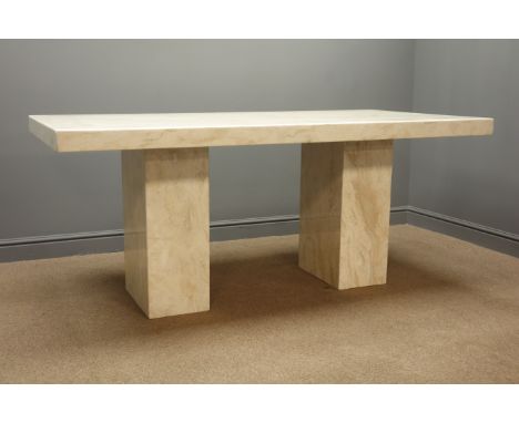 Marble effect rectangular dining table on two pillar supports, W90cm, H80cm, L180cm Condition Report Click here for further i