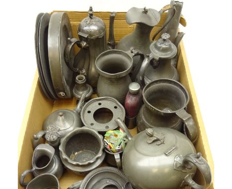 Quantity of 19th century Pewter and Britannia metal  including plates with touch marks, tankards, tea and coffee pots, inkwel