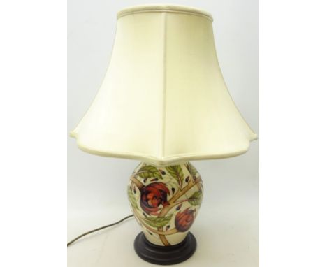 Moorcroft 'Pirouette Breeze' table lamp of baluster form on plinth with shade, designed by Emma Bossons c2002, H24.5cm of mai